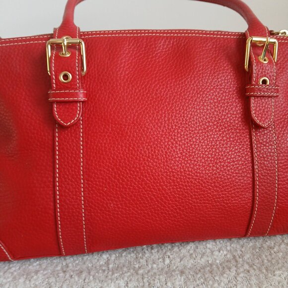 Dooney and Bourke-Red Leather-Vintage-Large Dome Satchel with matching wristlet - Picture 5 of 16